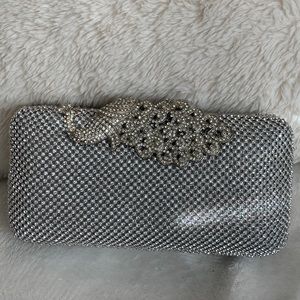 NWT Silver Crystaled Clutch